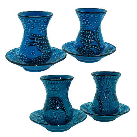 Turkish Ceramic Turquoise Tea Glass Set of 2 Pcs - 2