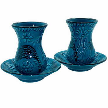 Turkish Ceramic Turquoise Tea Glass Set of 2 Pcs - 3