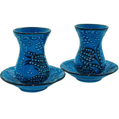 Turkish Ceramic Turquoise Tea Glass Set of 2 Pcs - 4