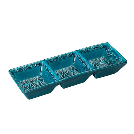 Turkish Ceramic Turquoise Triple Divide Snack Platter - 5