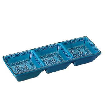 Turkish Ceramic Turquoise Triple Divide Snack Platter - 6