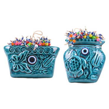 Turkish Ceramic Turquoise Wall Pot Hanging Accessory - 3