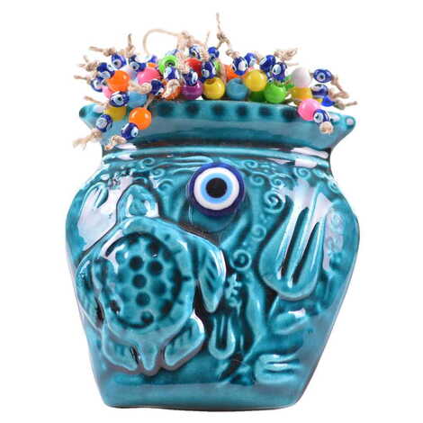 Turkish Ceramic Turquoise Wall Pot Hanging Accessory - 4