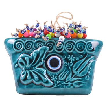 Turkish Ceramic Turquoise Wall Pot Hanging Accessory - 5