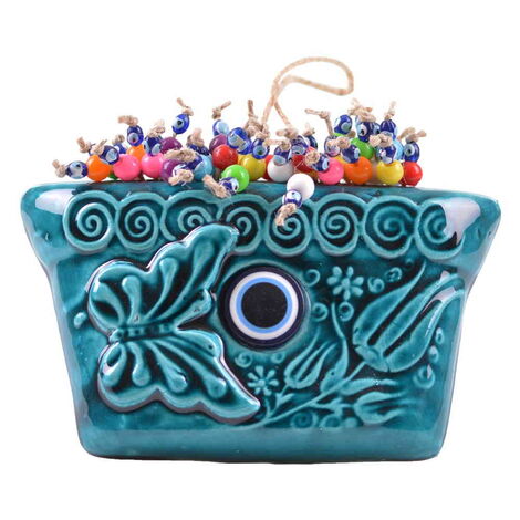 Turkish Ceramic Turquoise Wall Pot Hanging Accessory - 5