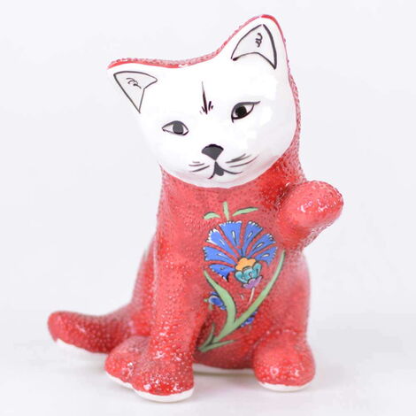 Turkish Ceramics Tezhip Big Size Cat Figurine - 1