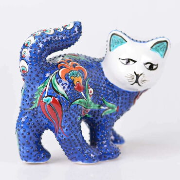 Turkish Ceramics Tezhip Big Size Cat Figurine - 4