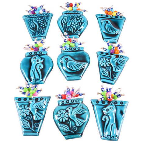 Turquoise Ceramic Wall Pot Hanging Decoration - 2