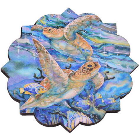 Turtle Themed Wooden Customised Souvenir Coaster Set of 4 pcs 90 mm - 4