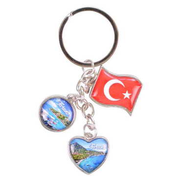 Turunc Themed Metal Keychain With 3 Charms - Mixed 40x90 mm - 3