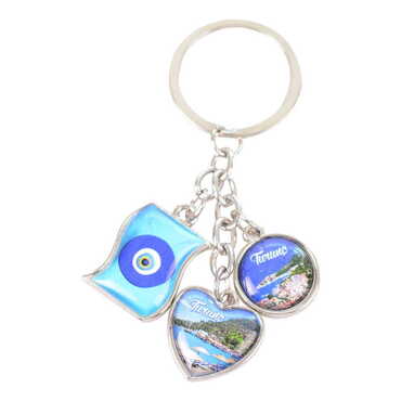 Turunc Themed Metal Keychain With 3 Charms - Mixed 40x90 mm - 4