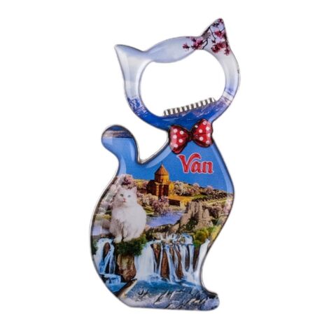 Van Themed Cat Shaped Metal Magnetic Bottle Opener 97x48 mm - 2