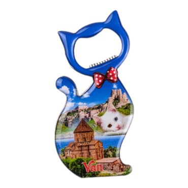 Van Themed Cat Shaped Metal Magnetic Bottle Opener 97x48 mm - 3