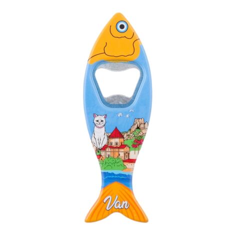 Van Themed Customised UV Printed Fish Shape Printed Plastic Base Bottle Opener 42x130 mm - 2