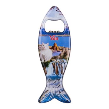 Van Themed Fish Shaped Metal Magnetic Bottle Opener 120x43 mm - 2