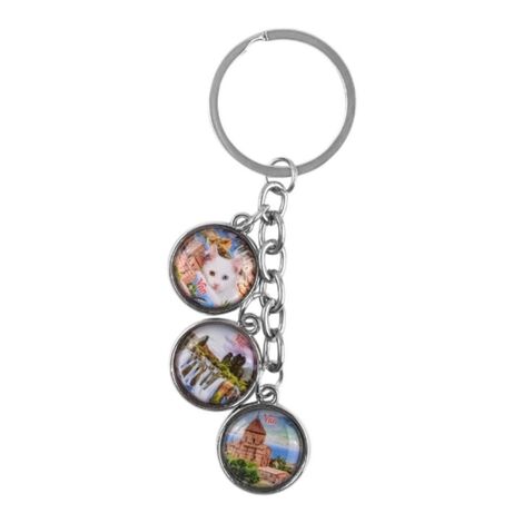 Van Themed Metal Keychain With 3 Charms - Round 40x90 mm - 2