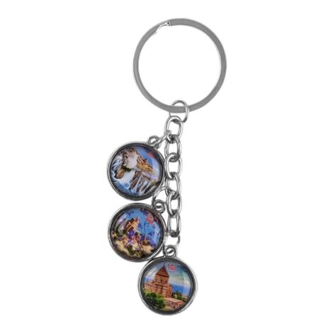 Van Themed Metal Keychain With 3 Charms - Round 40x90 mm - 3