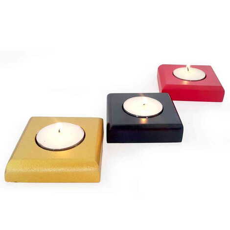 Wooden Tealight Candle Holder 7X7 Cm - 2